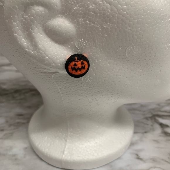 Pumpkin Halloween Fabric Button Earrings, Handmade - Picture 4 of 5